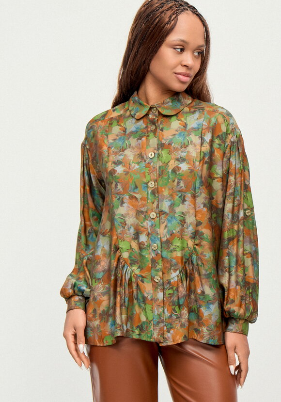 Блуза из ткани с акварельным принтом шир.  580, рис. 9