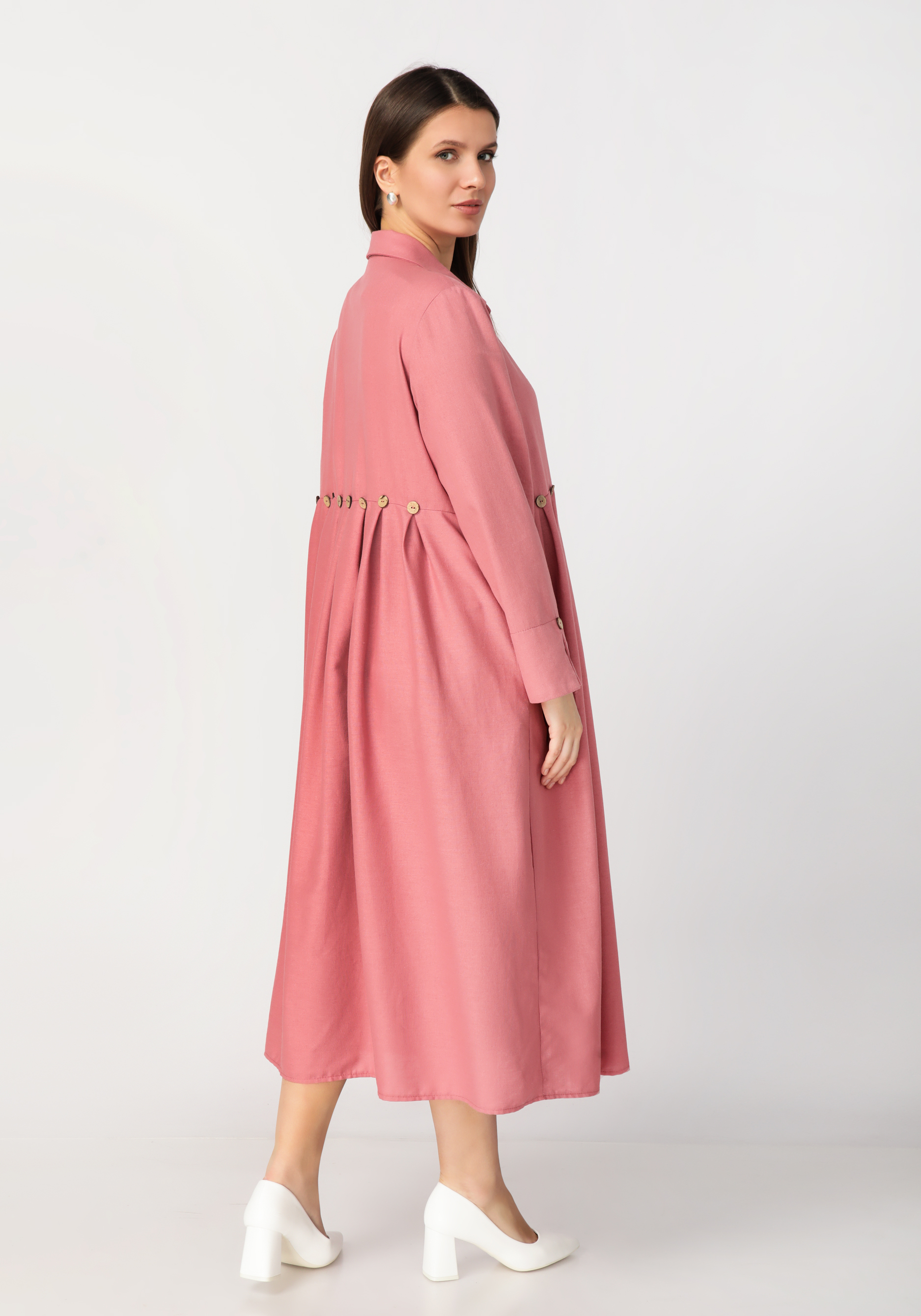 Платье-рубашка из льняной ткани Frida, цвет розовый, размер 58-60 - фото 7