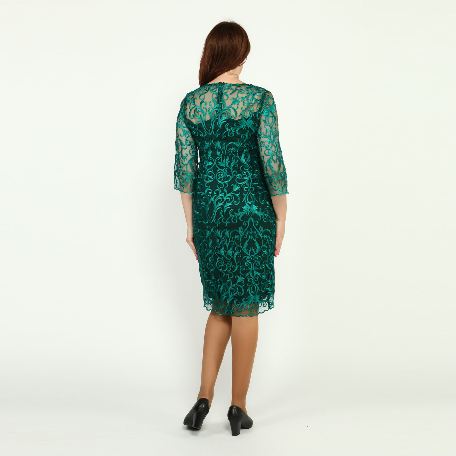 Платье оригинального дизайна с узорами Bel Fiore, размер 52, цвет изумруд - фото 8