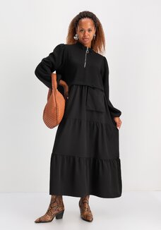 Платье комбинированное с воланами