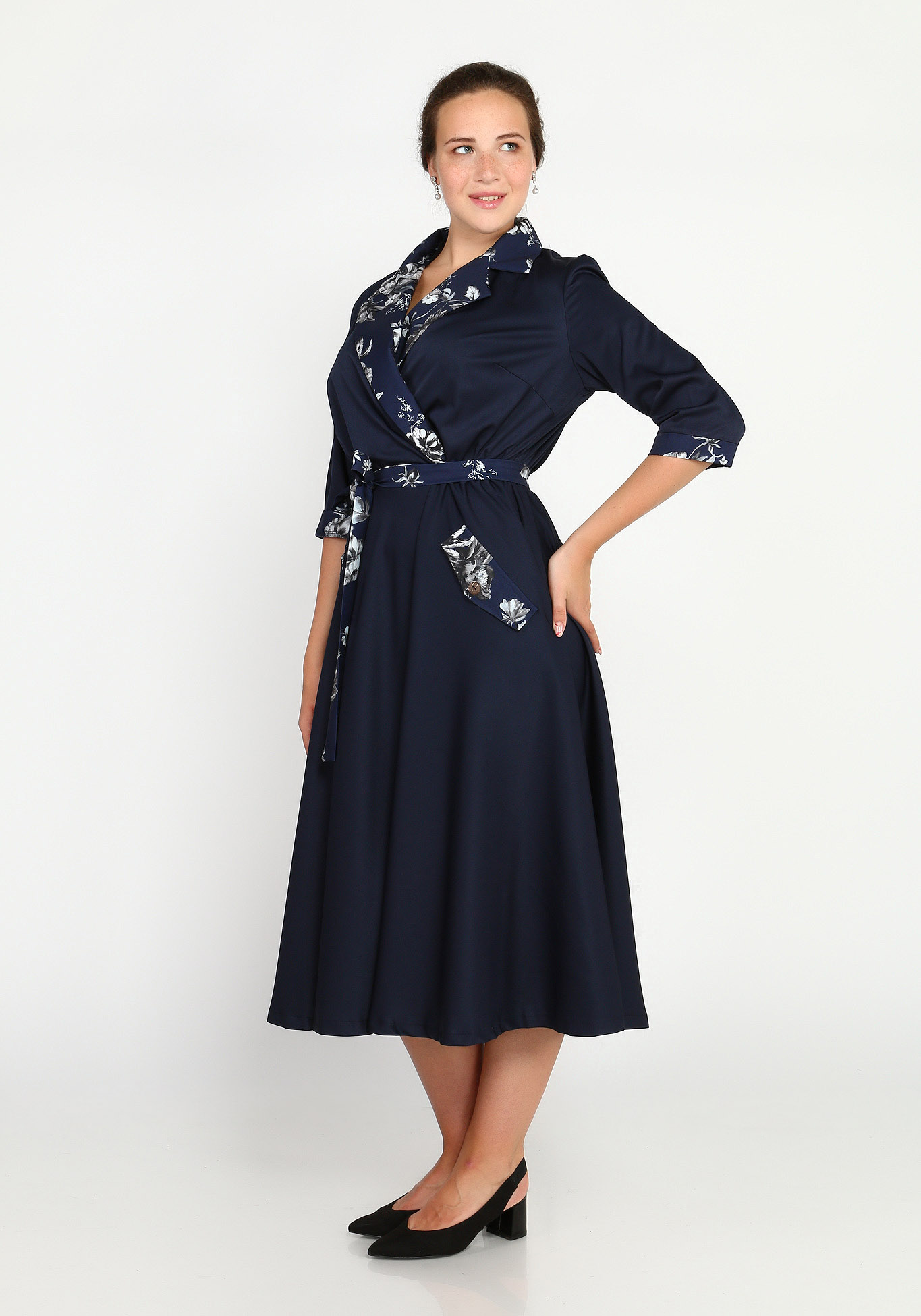 Платье с комбинированными деталями Bianka Modeno, размер 48, цвет тёмно-синий - фото 3