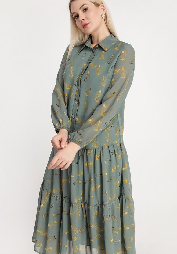 Платье с воланом и принтом перья шир.  580, рис. 8