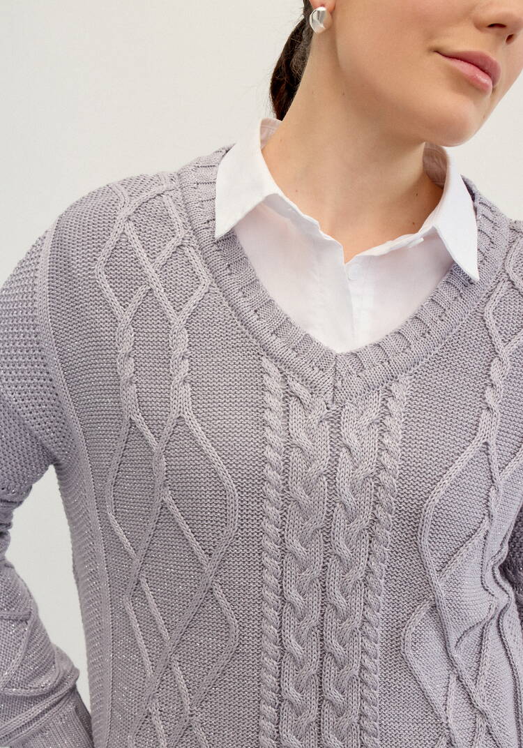 Джемпер женский с рисунком косы и араны шир.  750, рис. 5