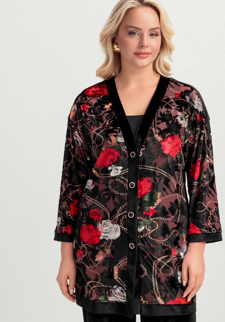 Кардиган из бархата с цветочным принтом шир.  750, рис. 11