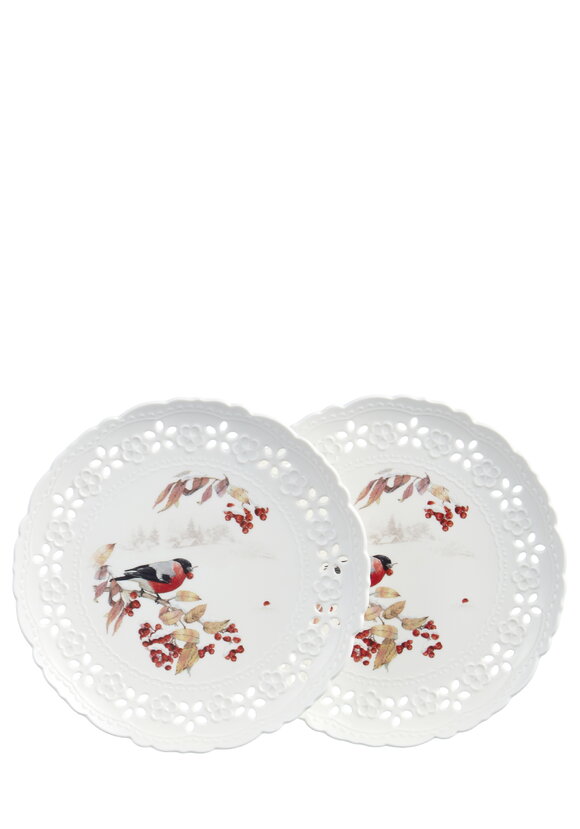 Набор фарфоровых тарелок Снегири, 2 шт. шир.  580, рис. 4