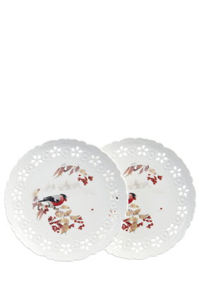 Набор фарфоровых тарелок Снегири, 2 шт.