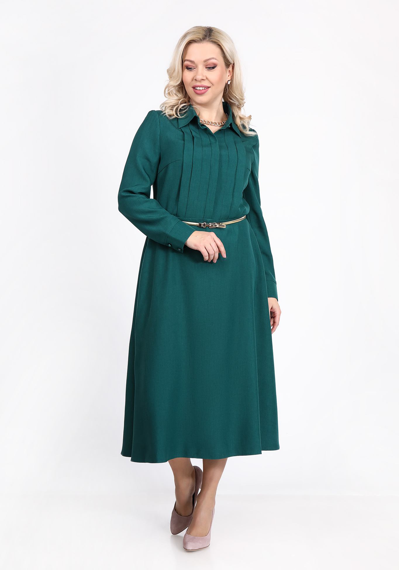 Платье с отложным воротником и поясом Elletto Life, размер 48, цвет зеленый - фото 3
