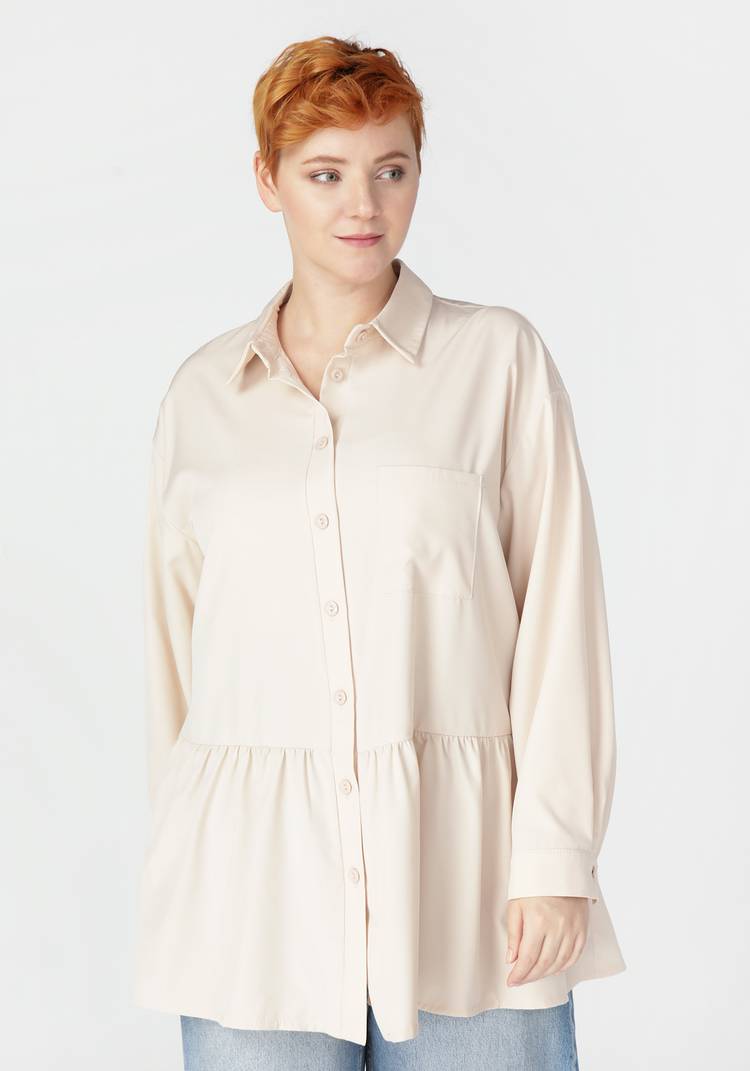 Блуза на пуговицах с баской и карманом шир.  750, рис. 1