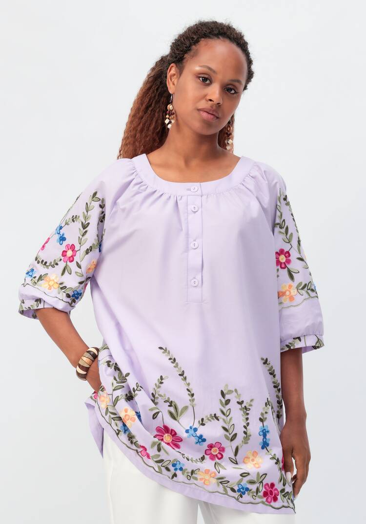 Блуза с цветочной вышивкой и рукавом реглан шир.  750, рис. 11