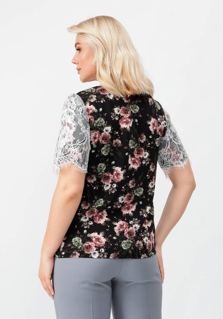 Блуза цветочная с кружевом шир.  750, рис. 11