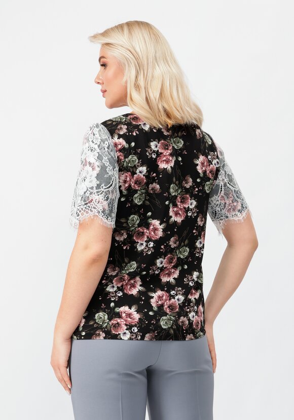 Блуза цветочная с кружевом шир.  580, рис. 11