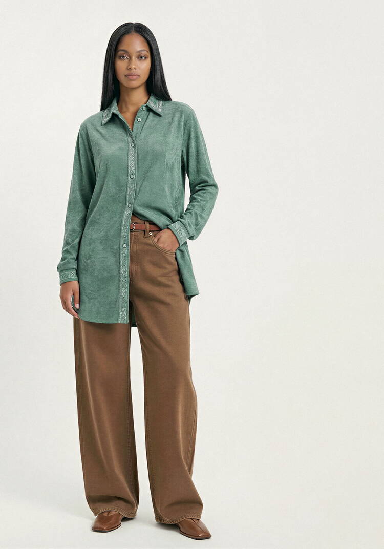 Рубашка из микровельвета с вышивкой шир.  750, рис. 4