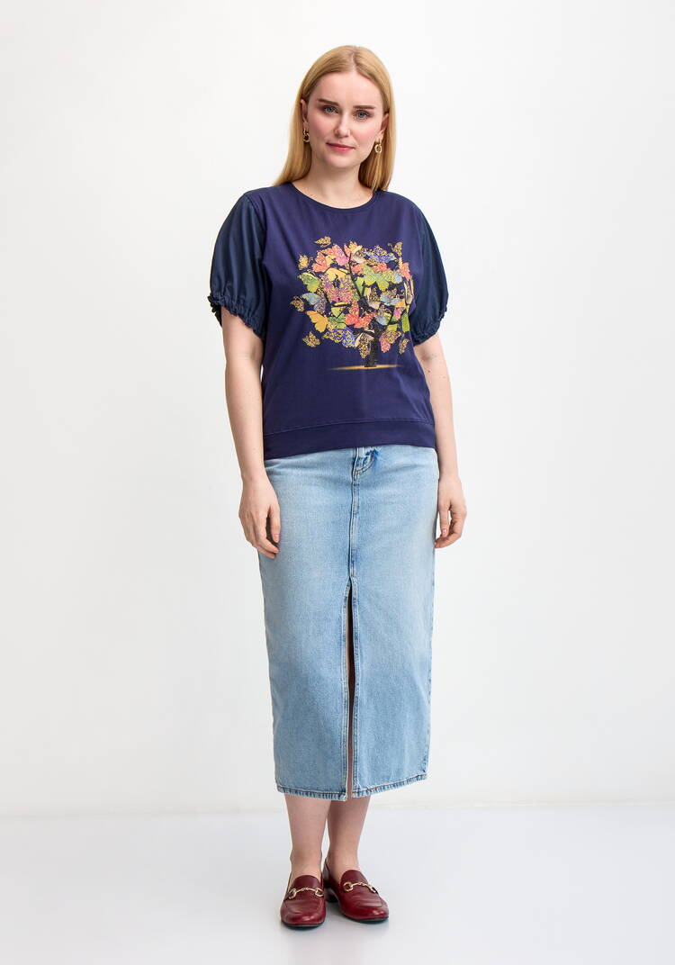 Блуза с ярким принтом и коротким рукавом шир.  750, рис. 36