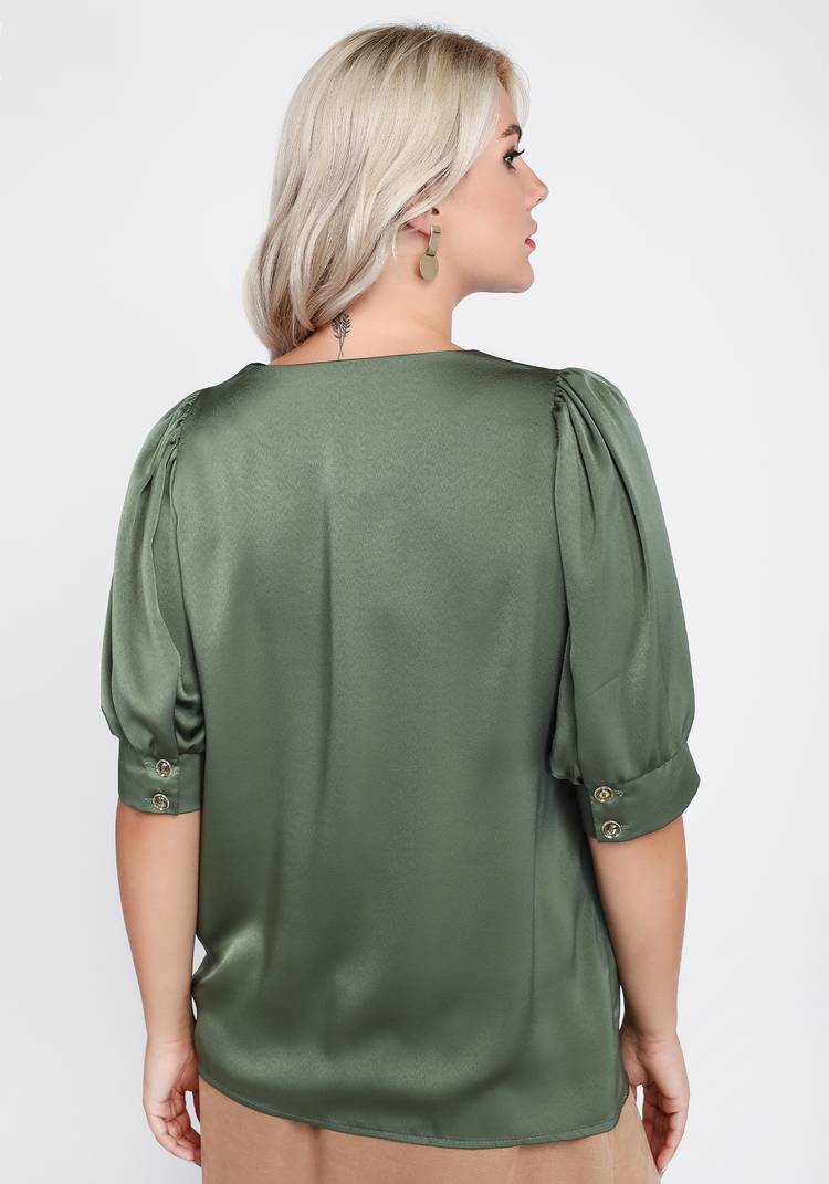 Блуза однотонная с рукавом на манжете шир.  750, рис. 6