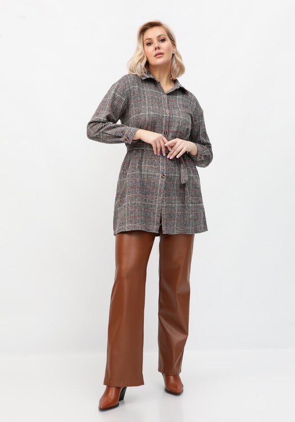 Рубашка в клетку удлиненная с поясом шир.  580, рис. 2