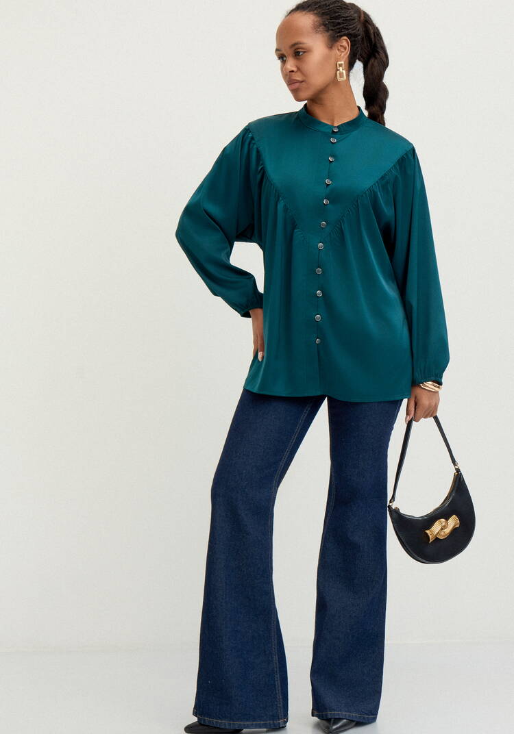 Блуза шелковая с кокеткой шир.  750, рис. 2