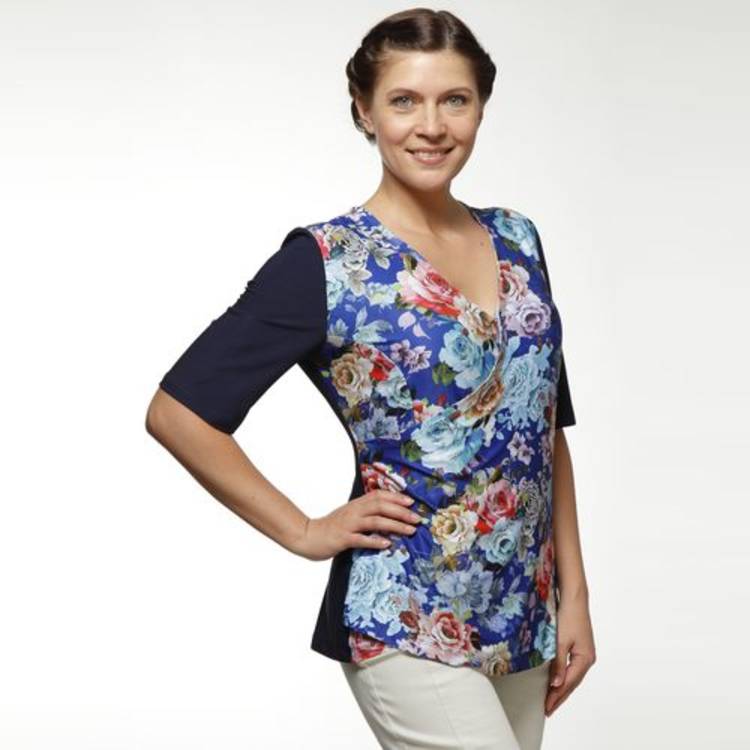Блуза с коротким рукавом и принтом цветы шир.  750, рис. 2