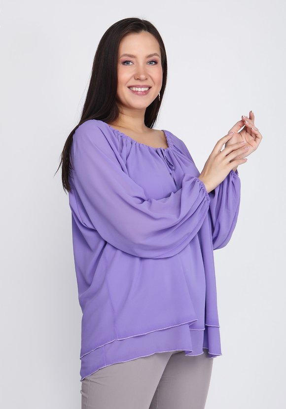 Блуза из шифона с воротом на кулиске шир.  580, рис. 4