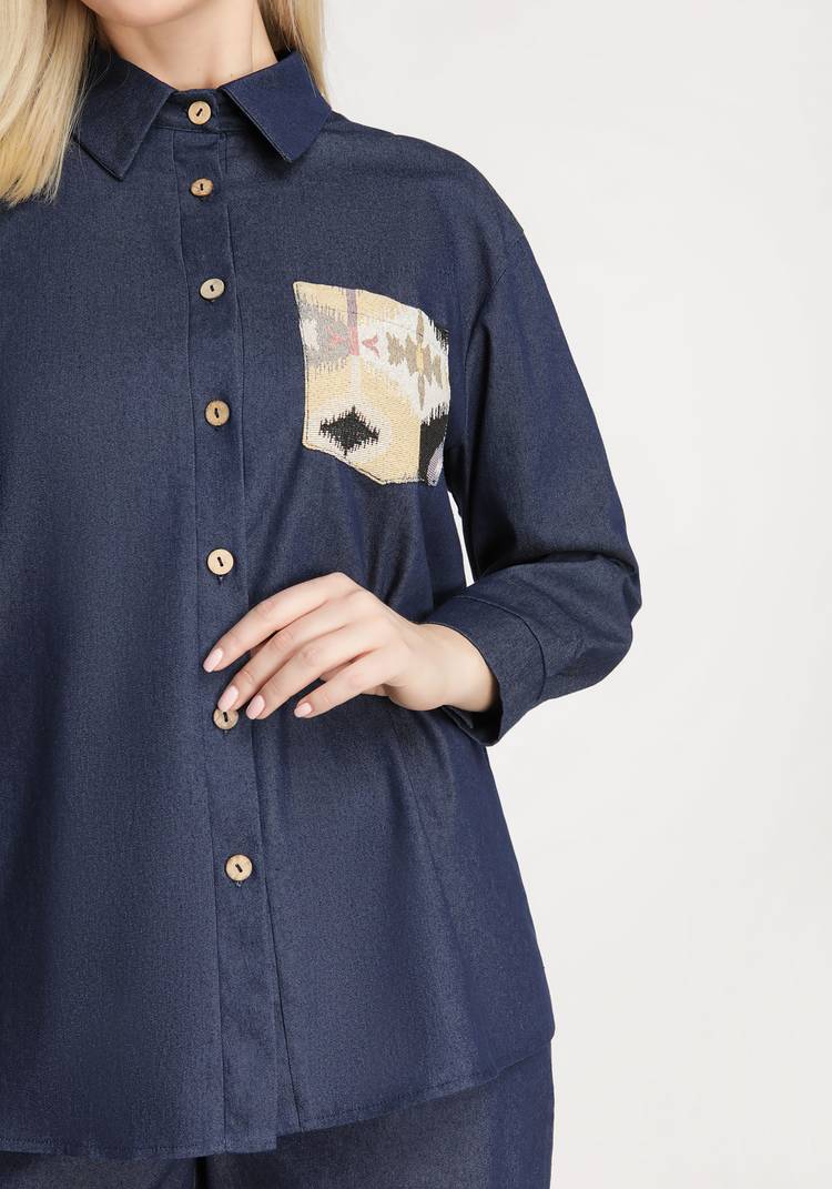 Рубашка с контрастной вставкой и карманом шир.  750, рис. 10