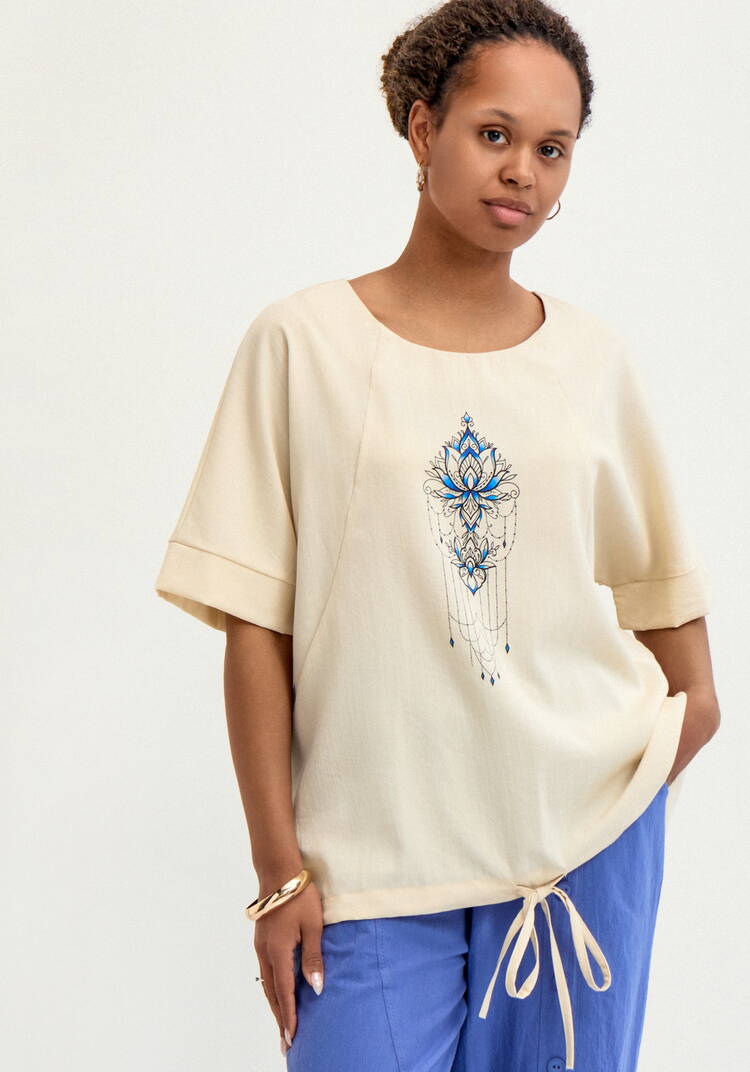 Блуза изо льна с интересным принтом шир.  750, рис. 9