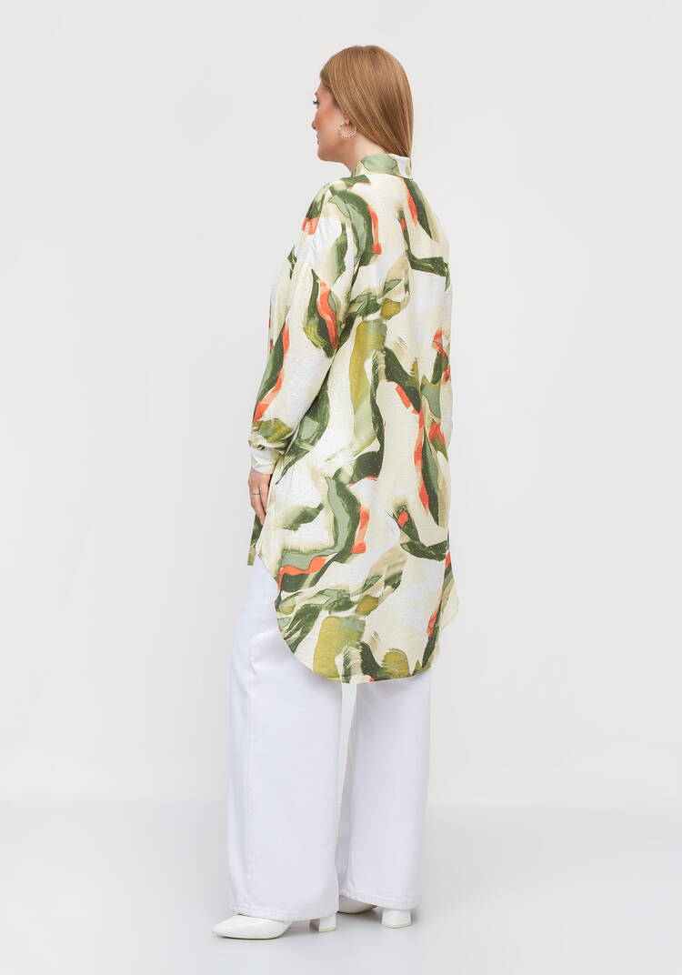 Туника на пуговицах с принтом и стразами шир.  750, рис. 3