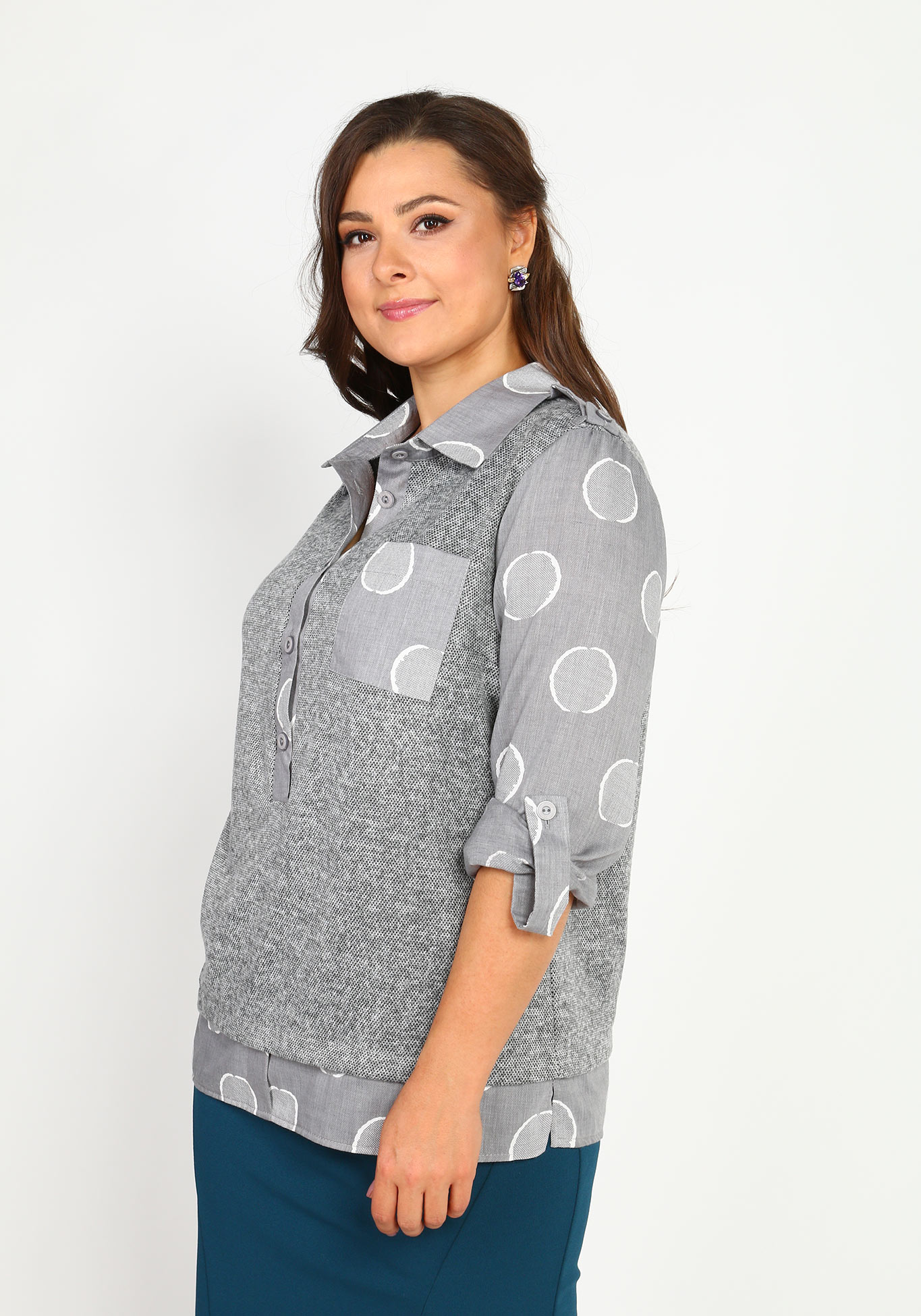 Блуза комбинированная с пуговицами Elletto Life, размер 44, цвет сиреневый - фото 6