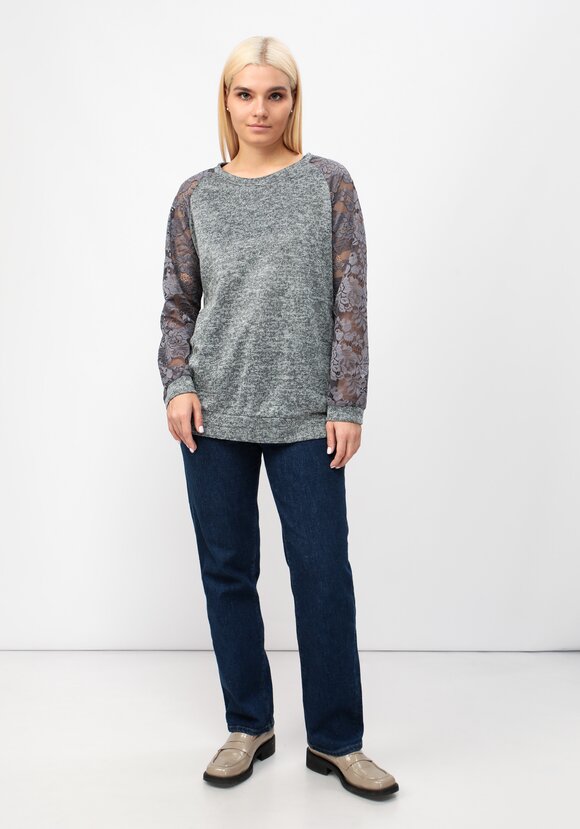 Джемпер с круглым вырезом и ажурными рукавами шир.  580, рис. 2