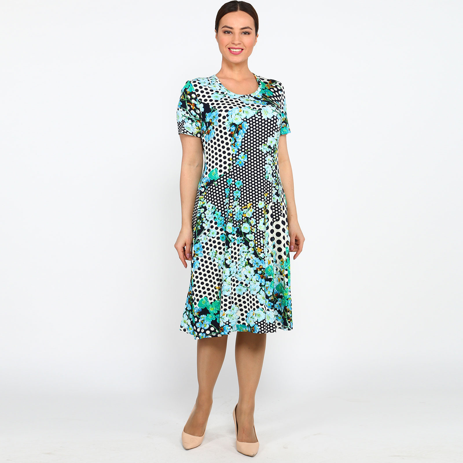 Платье миди с принтом "Сакура" Bianka Modeno, цвет голубой, размер 56 - фото 1