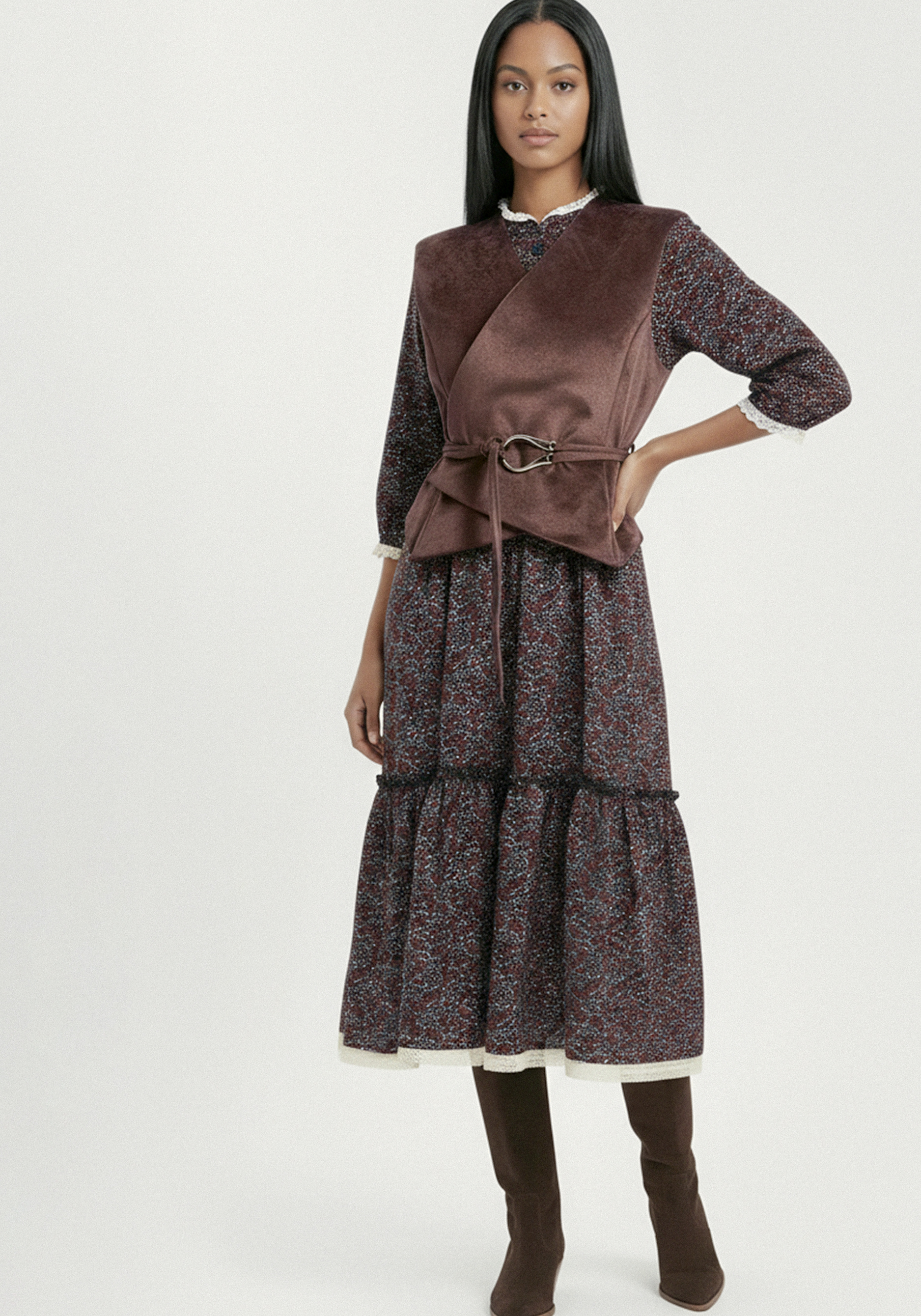 Платье ярусное с льняным кружевом