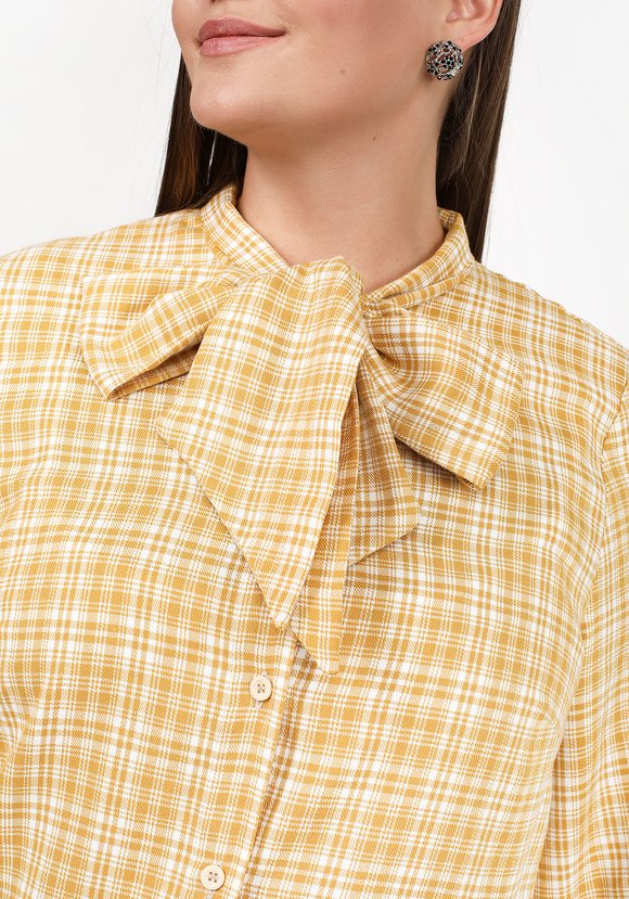 Блуза в клетку с бантом шир.  580, рис. 4