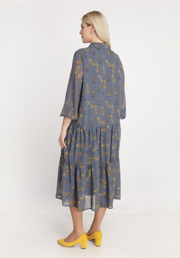 Платье с воланом и принтом перья шир.  580, рис. 2