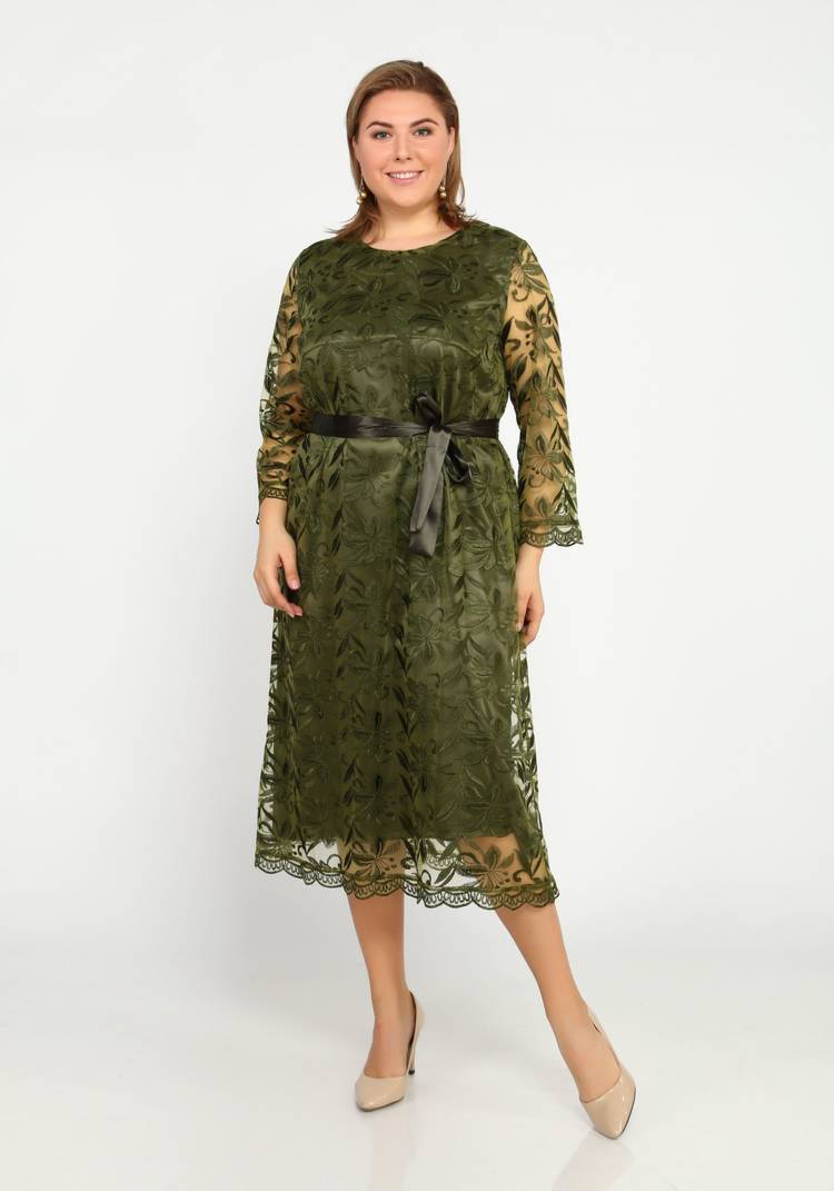 Платье-миди приталенного силуэта с гипюром шир.  750, рис. 1