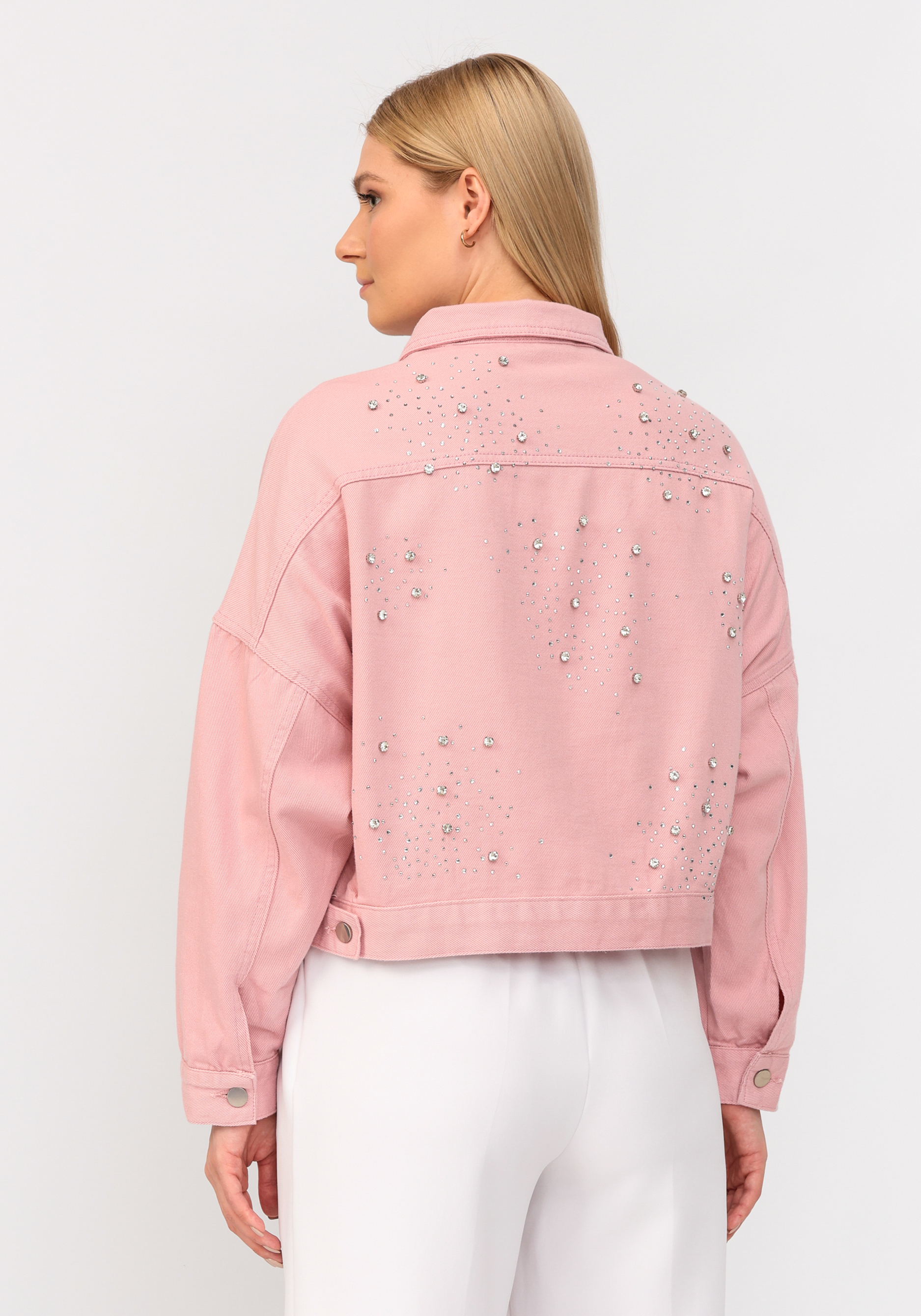 Джинсовая куртка со стразами No name, размер 52-54, цвет розовый - фото 8