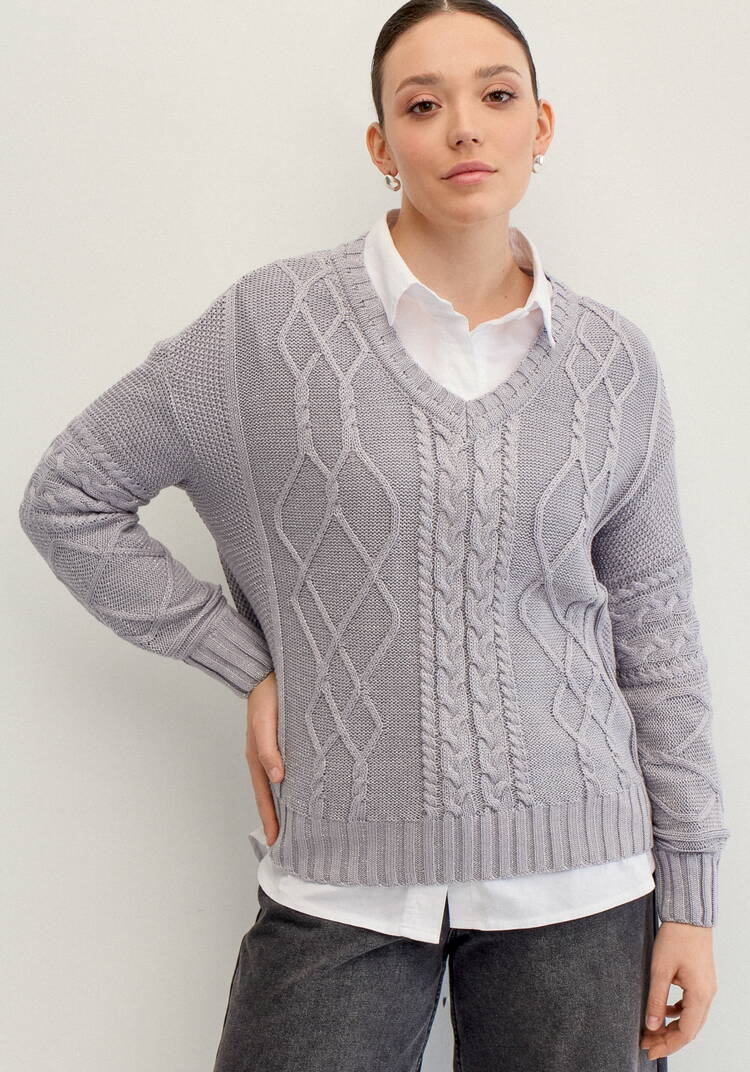 Джемпер женский с рисунком косы и араны шир.  750, рис. 3