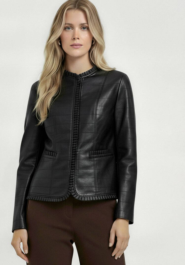 Куртка из экокожи с рюшей шир.  750, рис. 39