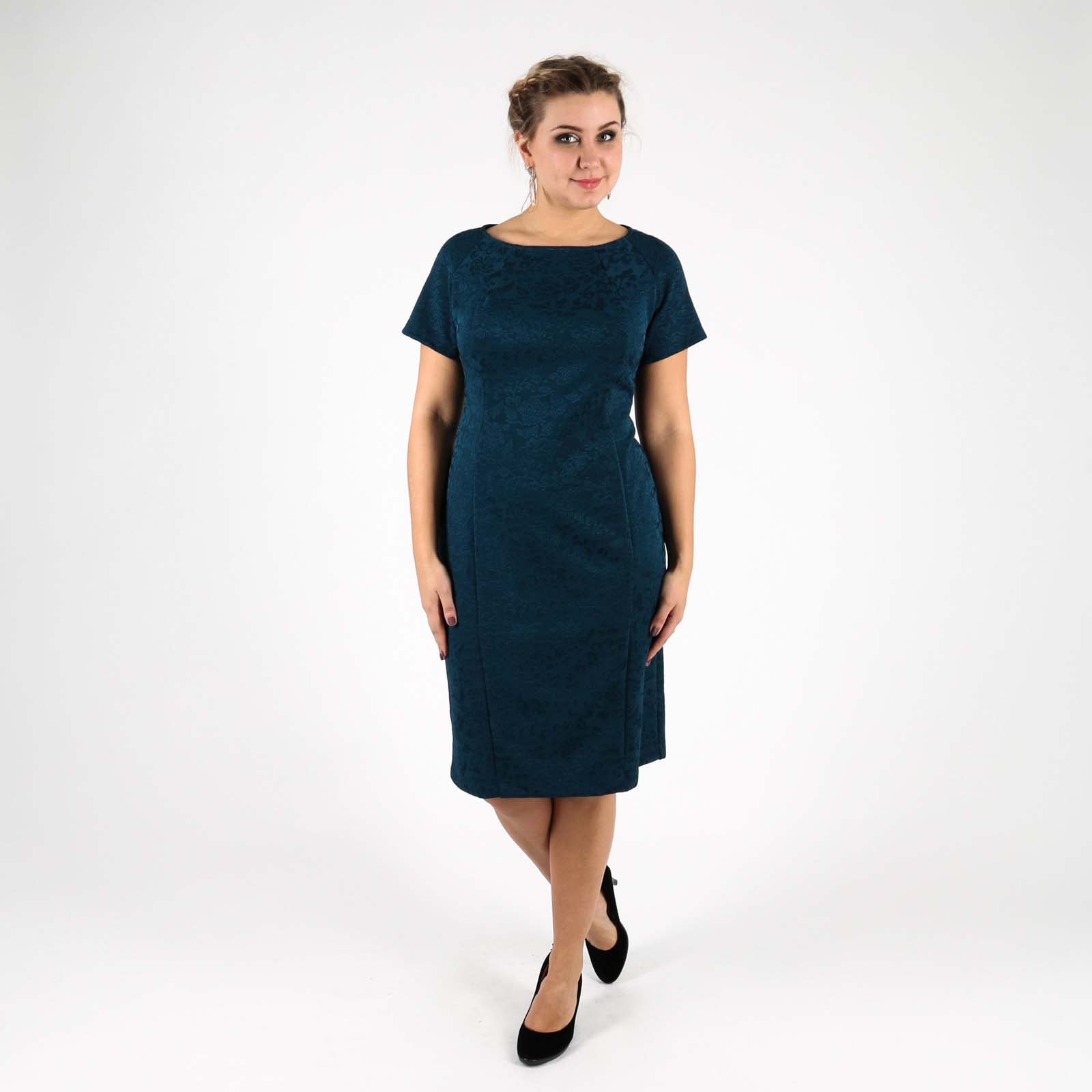 Платье-миди с коротким рукавом Петербургский Швейный Дом, размер 52, цвет синий - фото 7