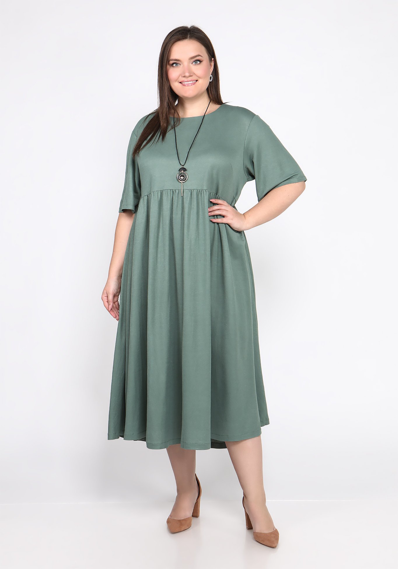 Платье однотонное свободного кроя миди Bianka Modeno, размер 50, цвет терракотовый - фото 2