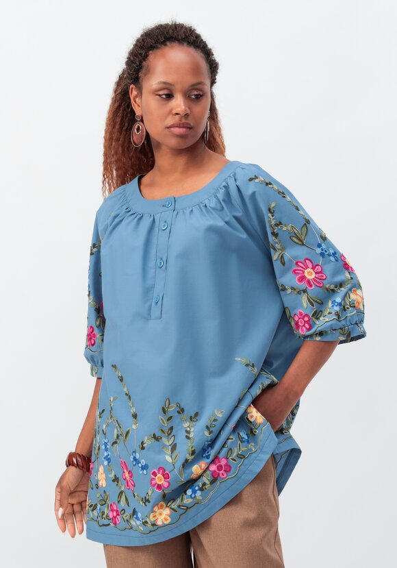 Блуза с цветочной вышивкой и рукавом реглан шир.  580, рис. 35