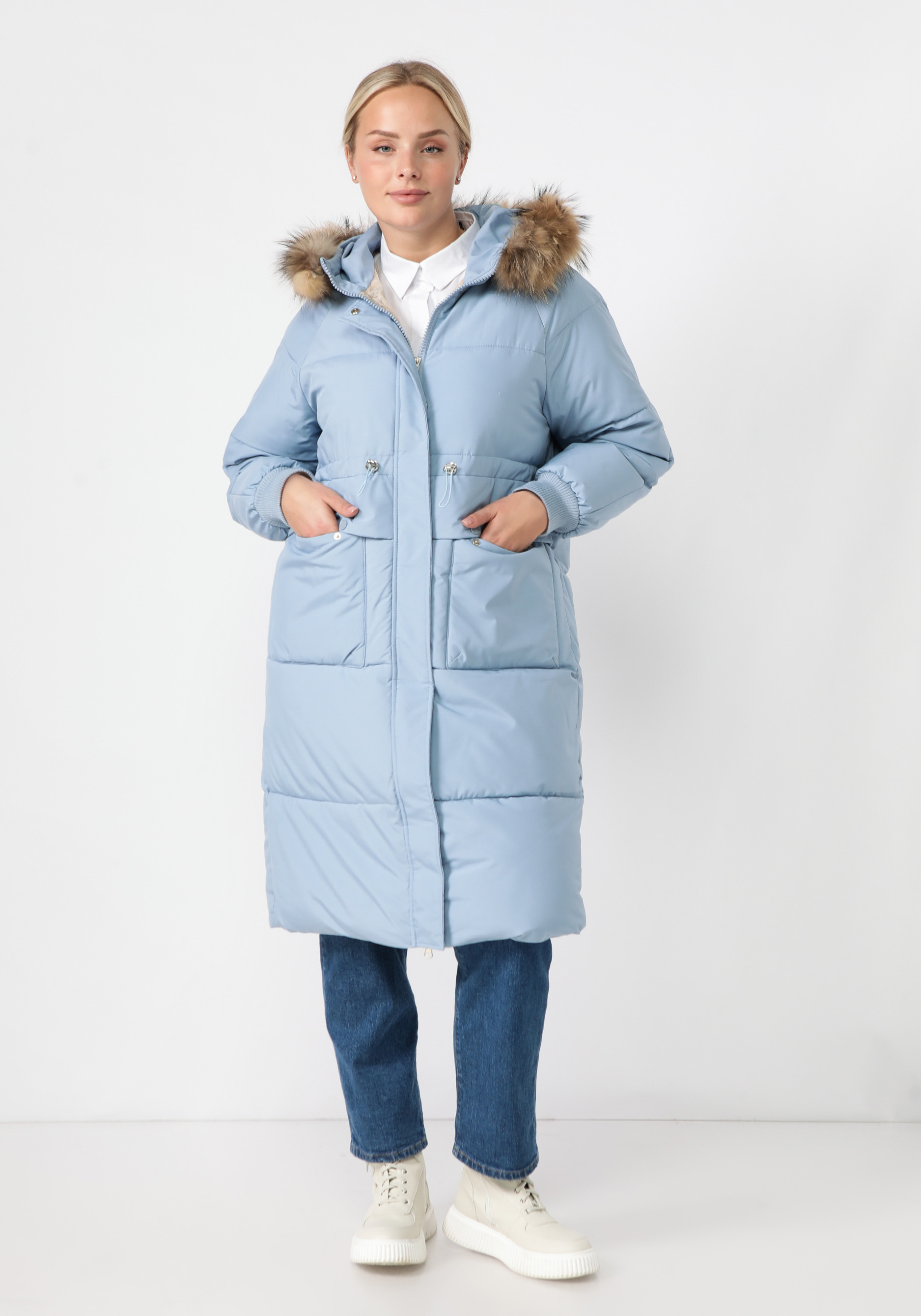 Пальто с меховой опушкой по капюшону VeraVo, цвет голубой, размер 48-50 - фото 10