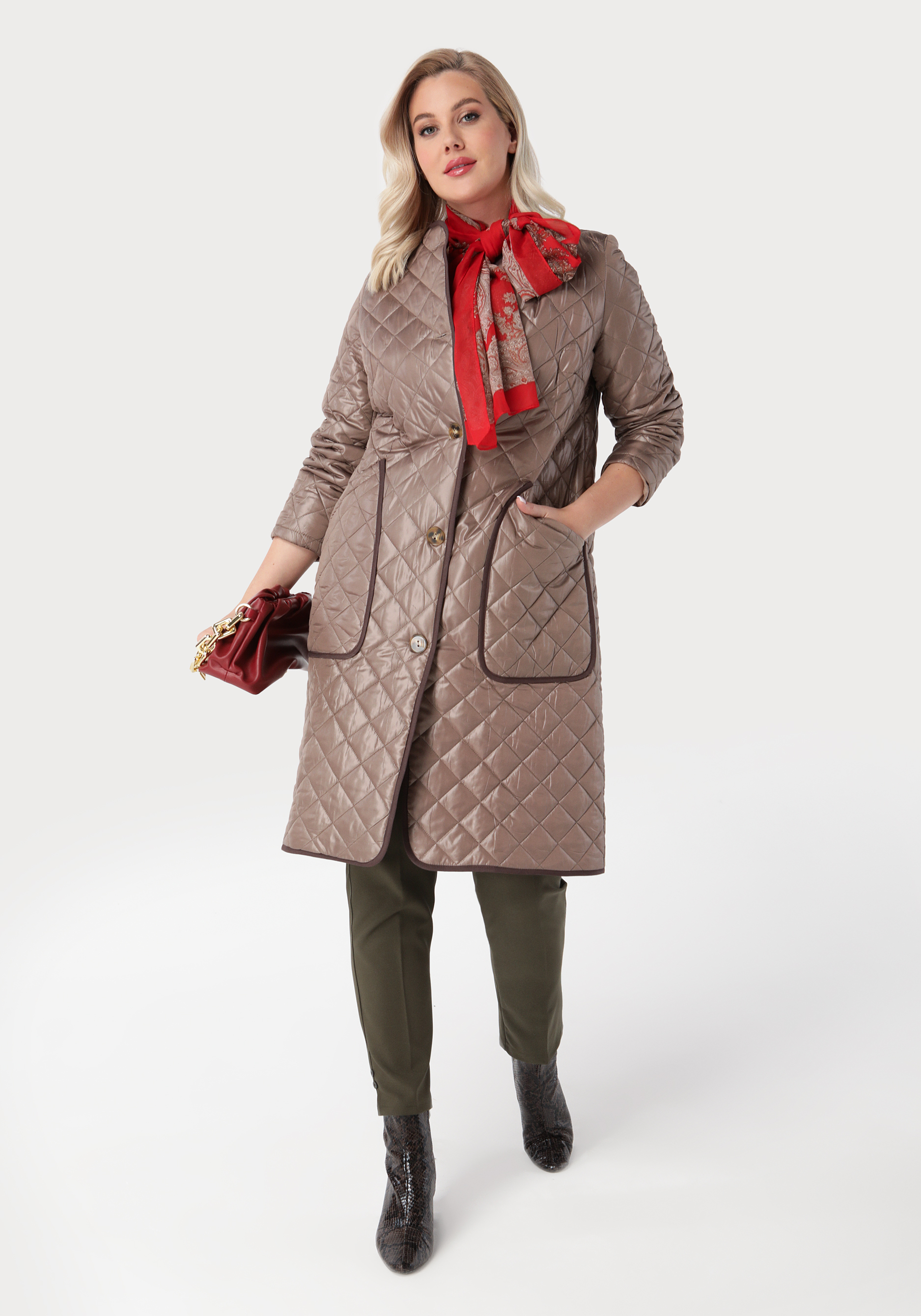 Пальто с окантовкой контрастной лентой жен костюм повседневный арт 17 0370 пудра р 50
