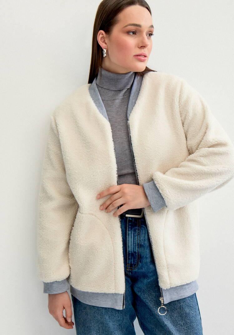 Бомбер на молнии в стиле тедди шир.  750, рис. 9