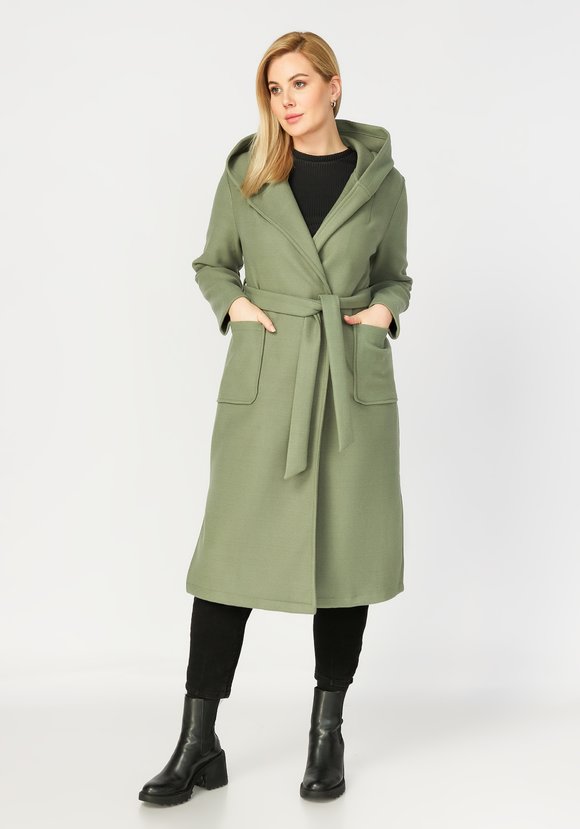 Пальто удлиненное с поясом и капюшоном шир.  580, рис. 16
