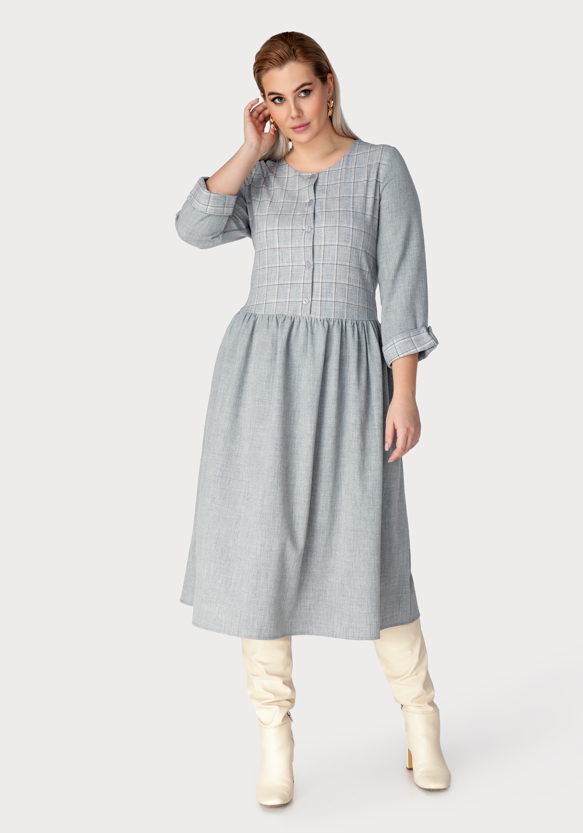 

Платье миди свободного кроя на пуговицах, Серый