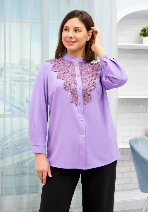 Блуза на пуговицах с ажурным кружевом шир.  580, рис. 21