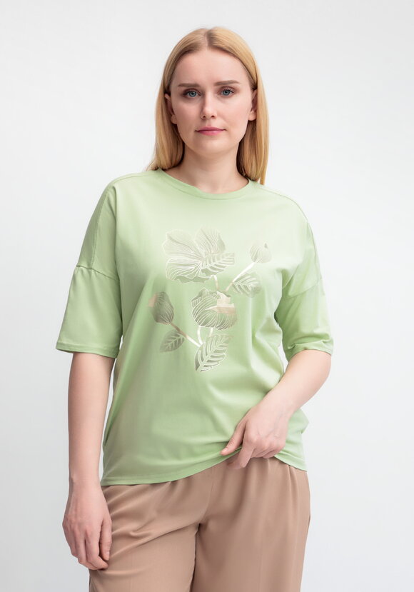 Футболка с принтом Золотой цветок шир.  580, рис. 11