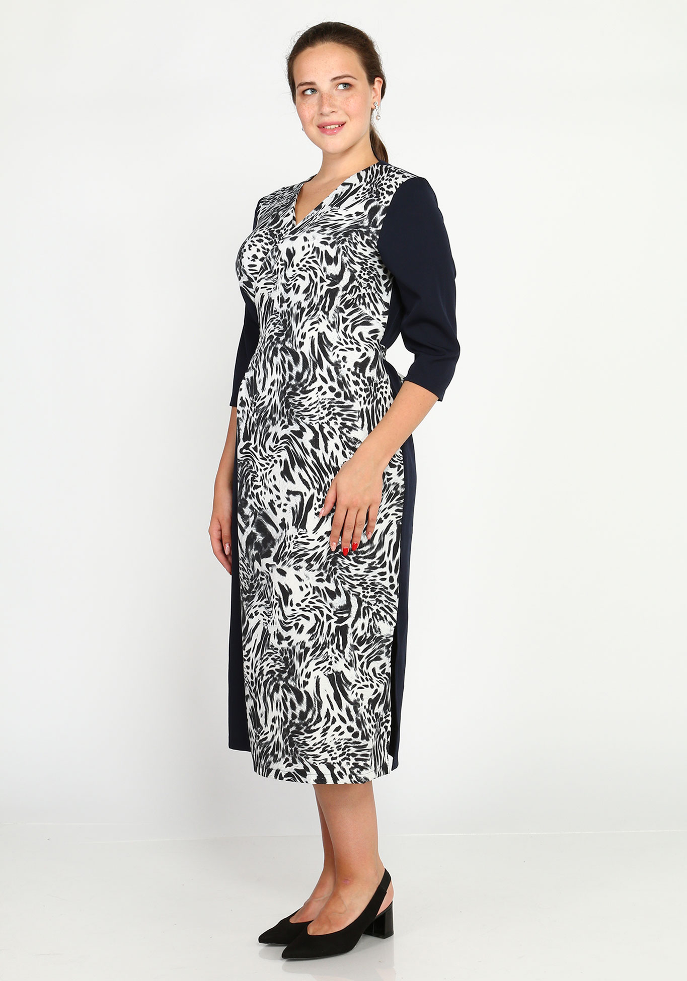 Платье комбинированное на запах Bianka Modeno, размер 48, цвет коричневый - фото 1
