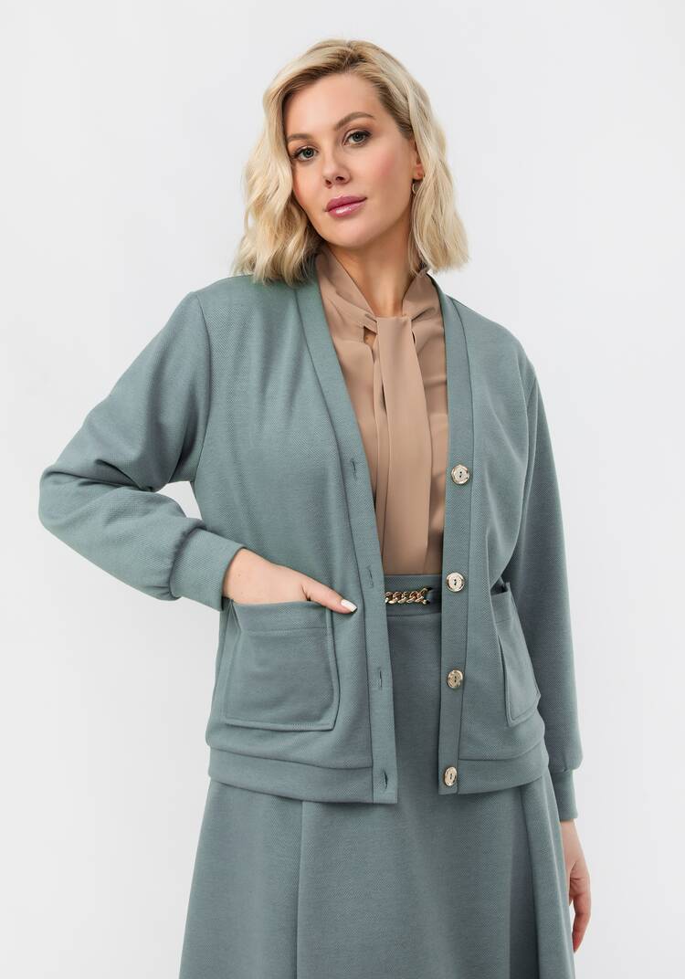 Кардиган на пуговицах однотонный шир.  750, рис. 7