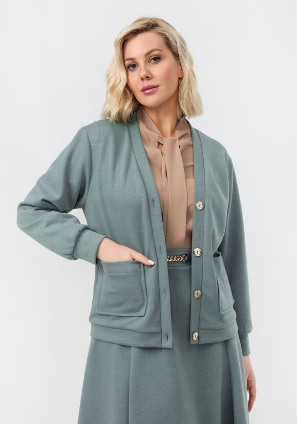 Кардиган на пуговицах однотонный шир.  580, рис. 7