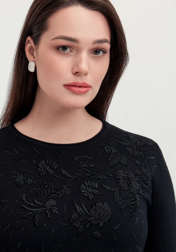 Джемпер с цветочной вышивкой и стразами шир.  580, рис. 5