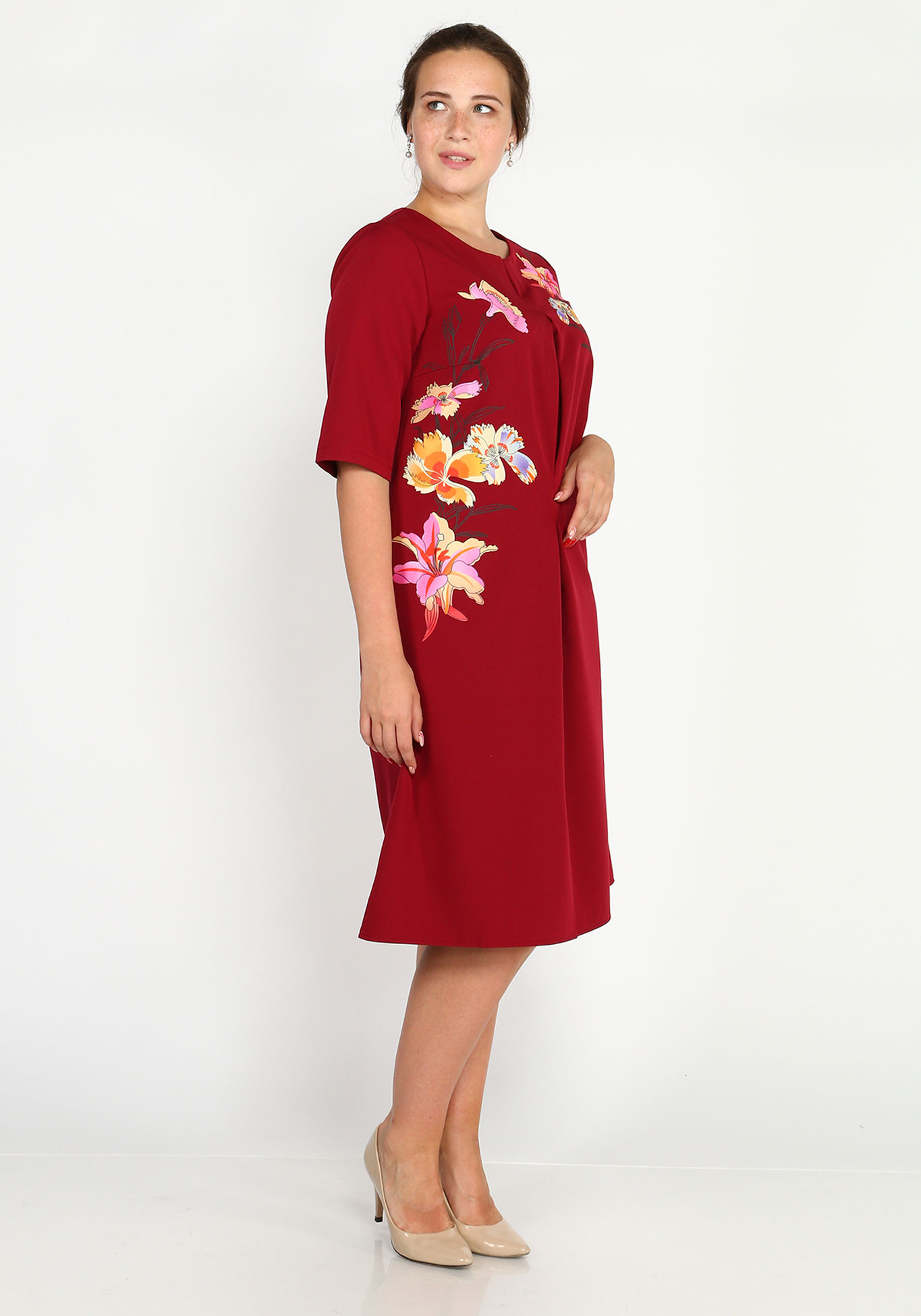 Платье-миди с шелкографией Victoria, размер 54, цвет красный - фото 6